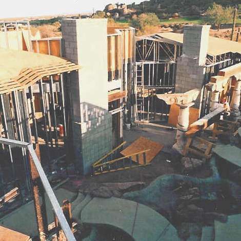 An aerial view of a building under construction