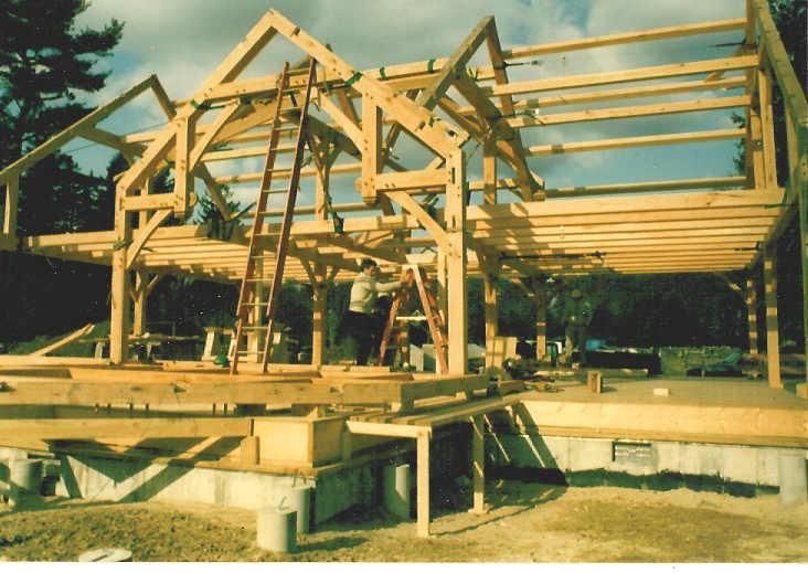 A wooden frame of a house being built