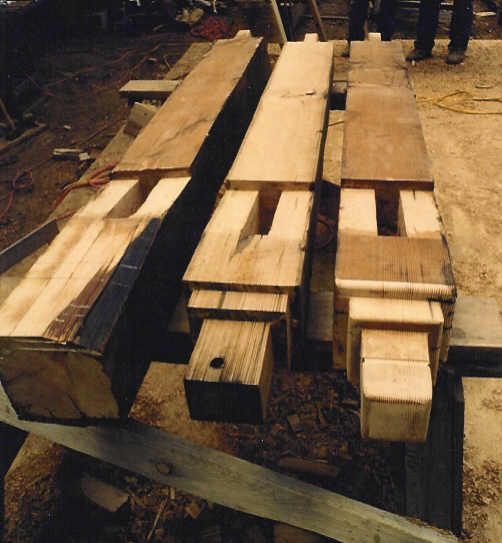 A bunch of wooden pieces are sitting on a table