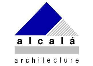 Logo for Alcalá Architecture: Blue and gray triangle with text 