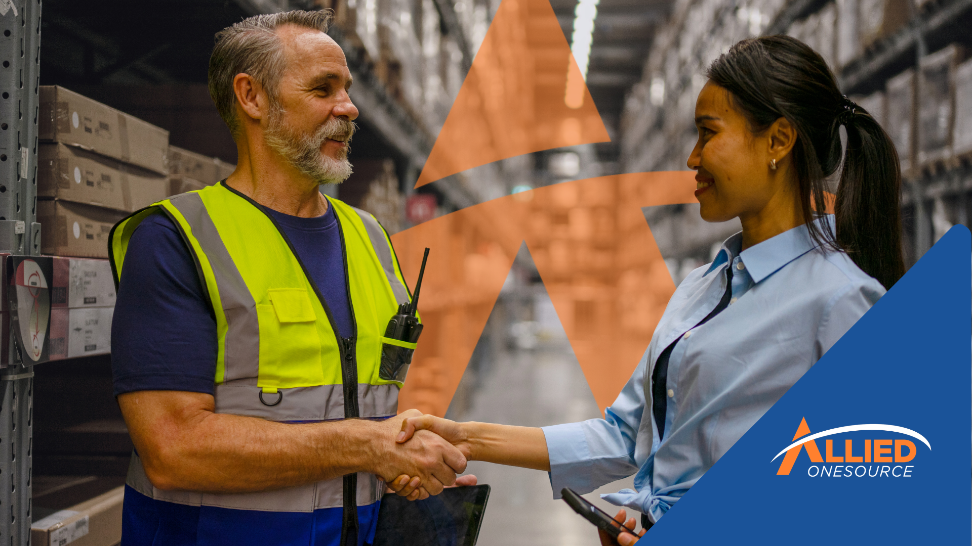 Warehouse manager shakes hands with a new hire, showing how employers can hire quality faster .