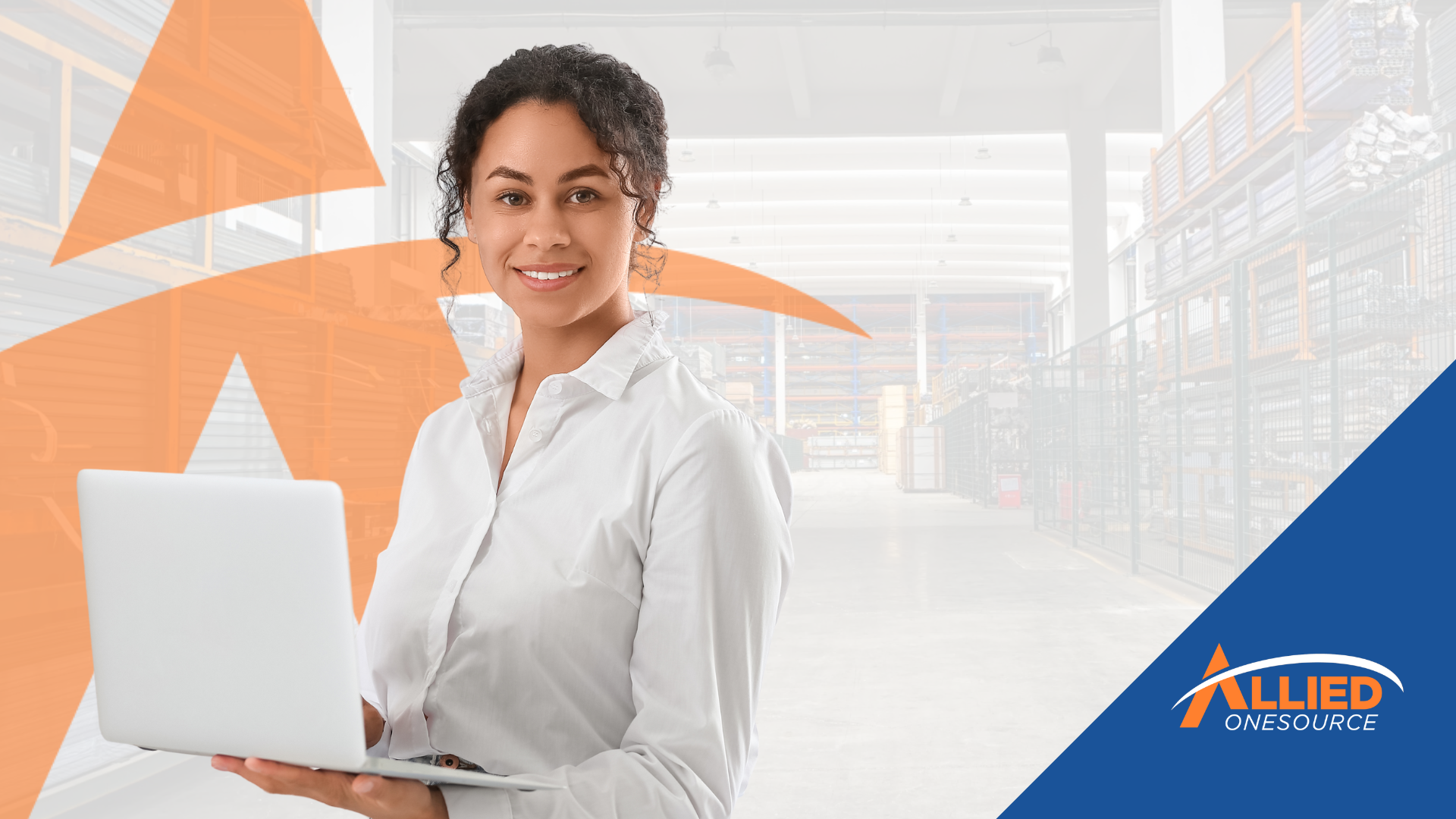 A woman with a laptop in a warehouse showcases the significance of skills testing for hiring in ind