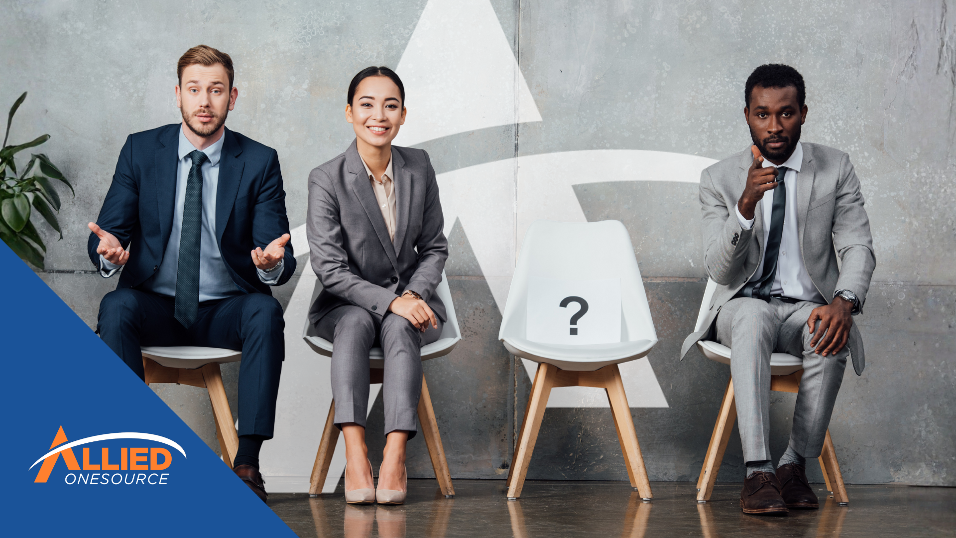 Professional demonstrating benefits of staffing agencies with empty chair for candidate search