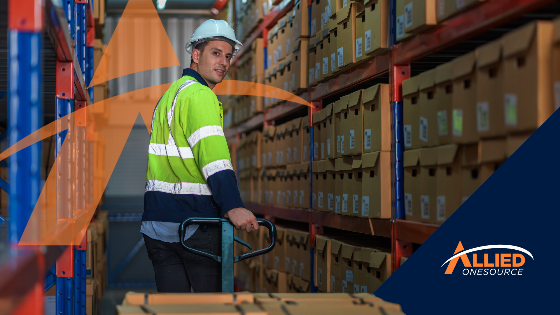 Warehouse worker organizing inventory on shelves during Q2 warehouse staffing operations.