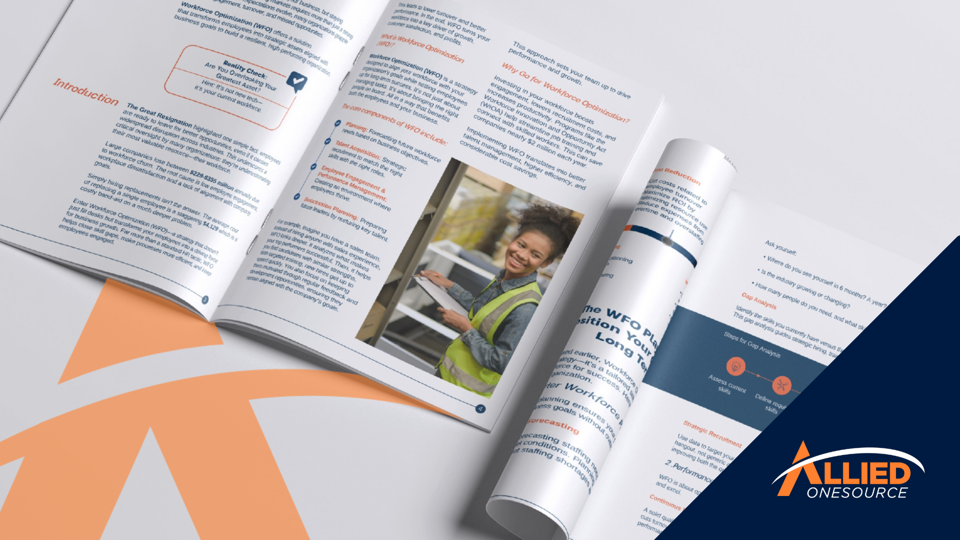 Allied OneSource workforce optimization whitepaper pages showing remote work ROI strategies and busi