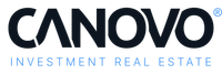 The canovo group logo is black and blue on a white background.
