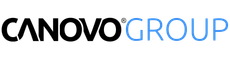 The canovo group logo is black and blue on a white background.