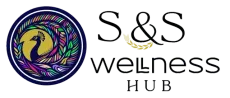 S&S Wellness Hub logo with circular multicolor leaf design and a purple bird silhouette