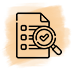 an icon of a checklist with a magnifying glass and a check mark .