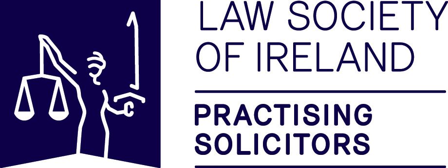 Logo of Law Society of Ireland with scales and a sword.