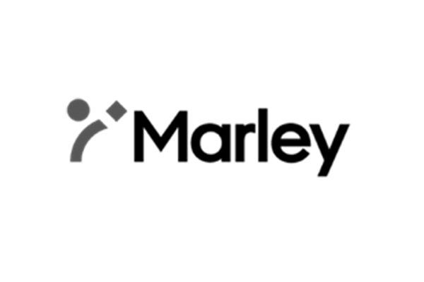 A black and white logo for marley on a white background.