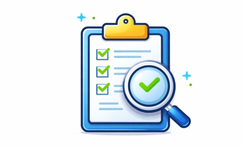 Icon representing review of a water quality report with checklist and magnifying glass