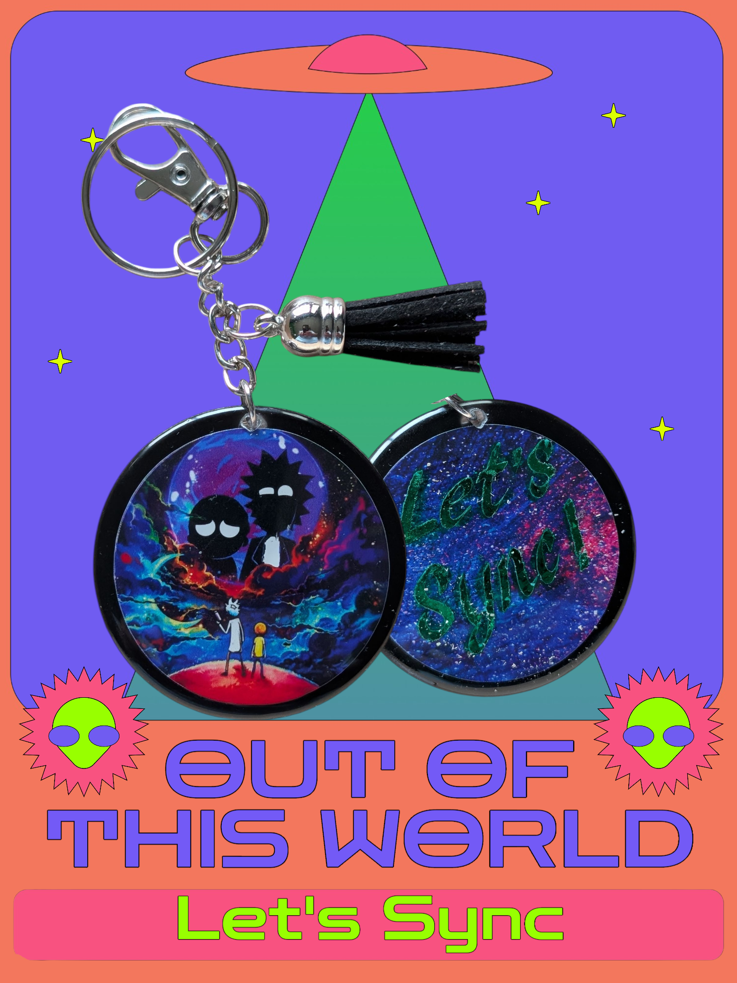 Out of this World themed keychains with galaxy design
