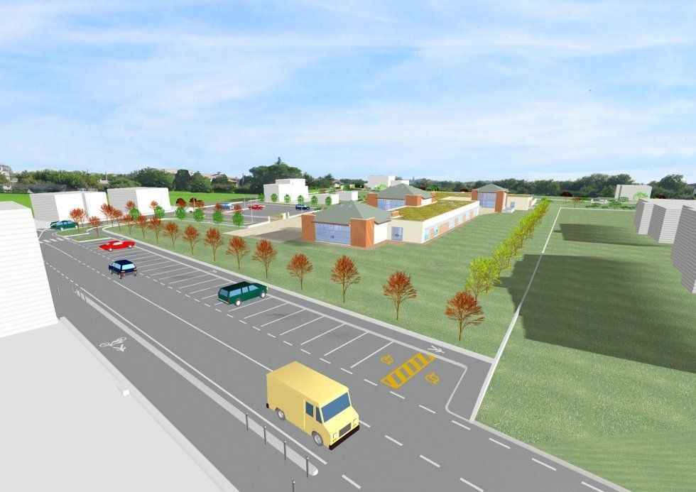 Rendering edifici bordo strada