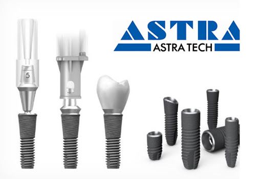 Astra tech dental implants are shown on a white background