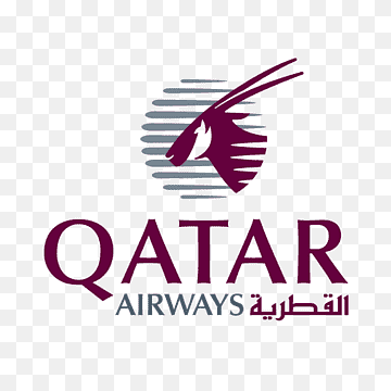 Qatar Airways logo: Maroon oryx with grey horizontal lines, under 
