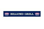 Billlund grilllogoet er blåt og hvidt på hvid baggrund.