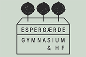 Et logo for espergaarde gymnasium og hf med tre træer i en kasse.