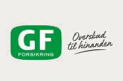 Et grønt og hvidt logo til gf forsikring på hvid baggrund.