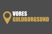 A logo for vores guldborgsund with a gold pin