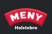 Et rødt og hvidt logo til meny holstebro på sort baggrund.