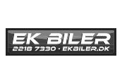 Et sort og hvidt logo til ek biler.