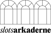 Et sort/hvidt logo for en virksomhed, der hedder slotsarkaderne