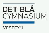 The logo for det blå gymnasium vestfyn is blue and black.
