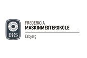 A black and white logo for fredericia maskinmesterskole.