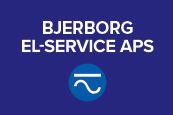 Et blåt skilt med ordene bjerborg el-service aps på.