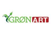 Et grønt og rødt logo for en virksomhed ved navn grønart.