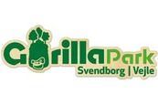 Gorillaparkens logo er grøn og gul med en gorilla på.