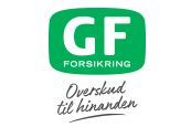 Et grønt og hvidt logo til gf forsikring.