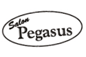 Et sort/hvidt logo til en salon kaldet salon pegasus.