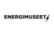 Et sort/hvidt logo til Energimuseet med et lyn.