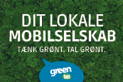 En grøn baggrund med en taleboble, hvor der står grøn tlf