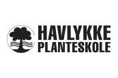 Et sort/hvidt logo for havlykke planteskole med et træ i en cirkel.