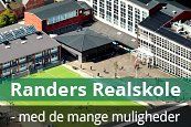An aerial view of a school with the words randers realskole med de mange muligheder.