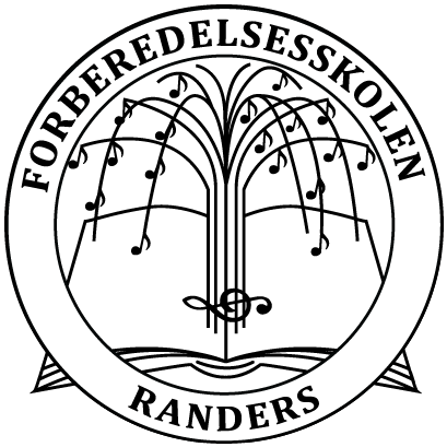Et sort/hvidt logo til en skole med et træ og noder.