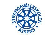 Et blåt og hvidt logo med et rat i midten.