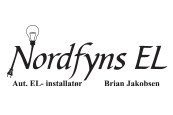 Et sort/hvidt logo for en virksomhed ved navn nordfyns el.