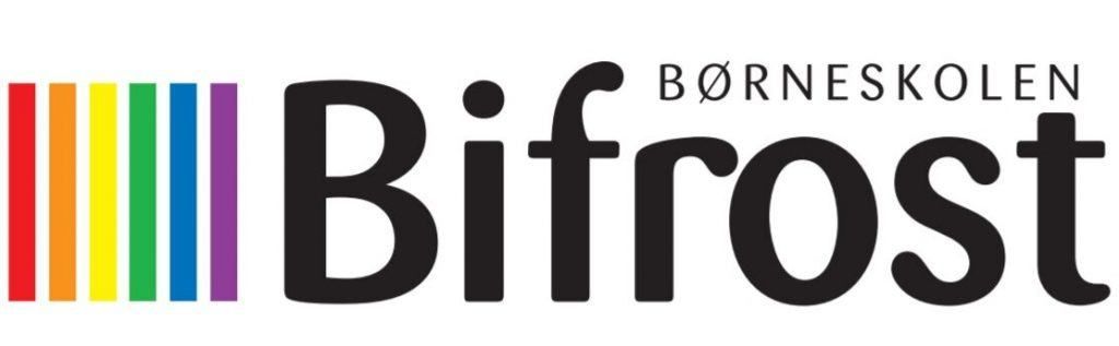 A logo for børneskolen bifrost with a rainbow of colors
