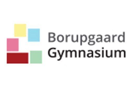 Et logo for borusgaard gymnasium med farverige firkanter