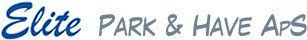 Et blåt logo til elite park & ​​har aps på en hvid baggrund