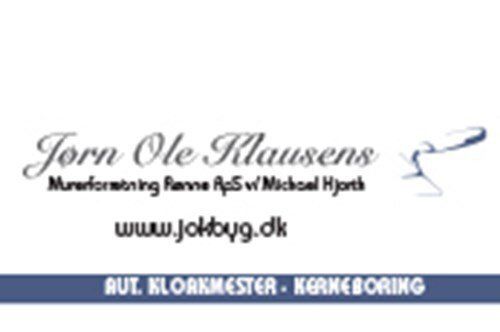 Et blåt og hvidt logo til jorn ole klausens