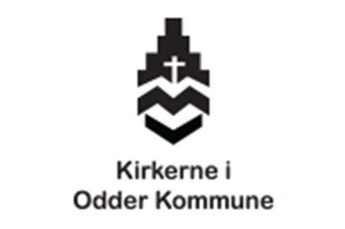 A black and white logo for kirkerne i odder kommune