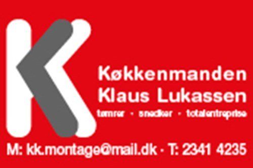 En rød baggrund med et hvidt k på