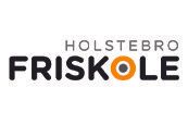 Logoet for holstebro friskole er sort og orange på hvid baggrund.