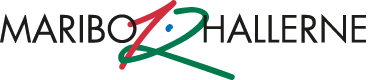 Et logo for maribo/hallerne med en rød, grøn og hvid pil.