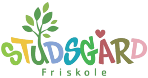 Et farverigt logo for studsgard friskole med et træ i midten